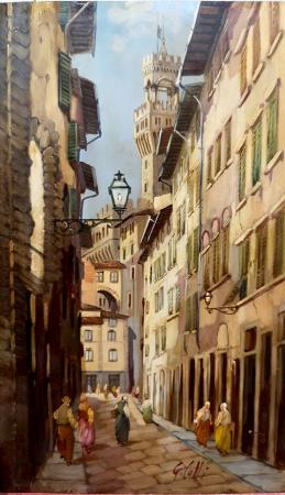 Quadro di G.  Colli Strada di Firenze - Pittori contemporanei galleria Firenze Art